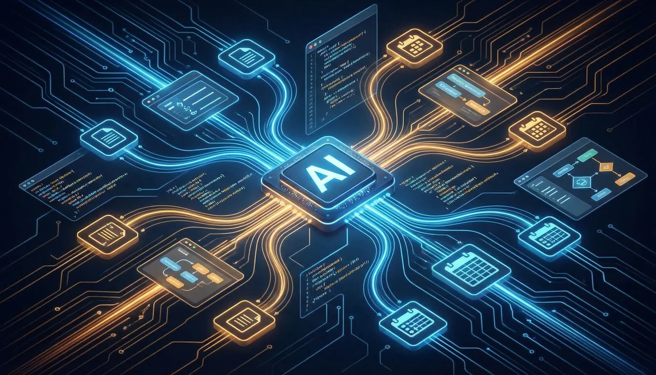 Visualisation of AI automation workflows connecting everyday business tasks