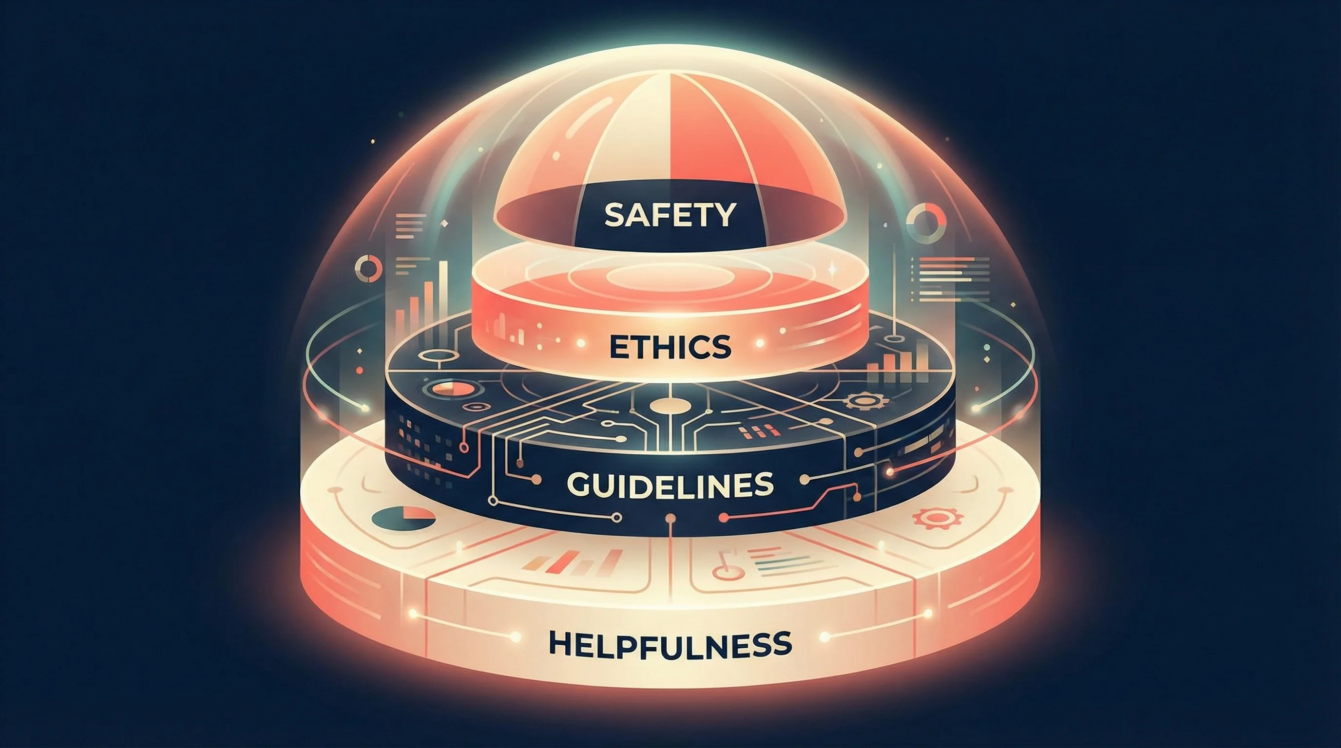 Visual hierarchy showing Claude's four priorities: Safety at the top, followed by Ethics, Guidelines, and Helpfulness, illustrating the layered value system
