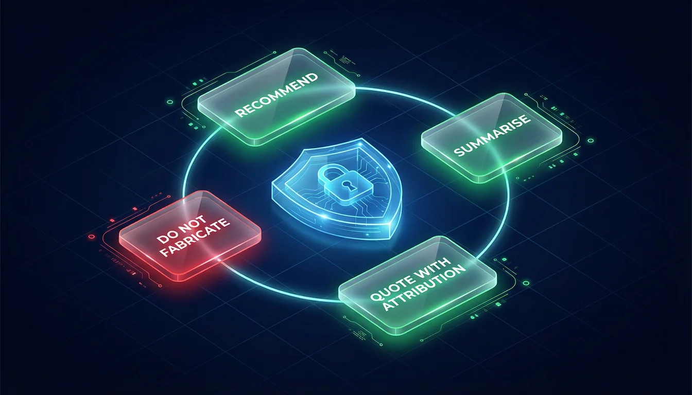 Illustration of permission labels showing permitted and prohibited AI actions around a central shield