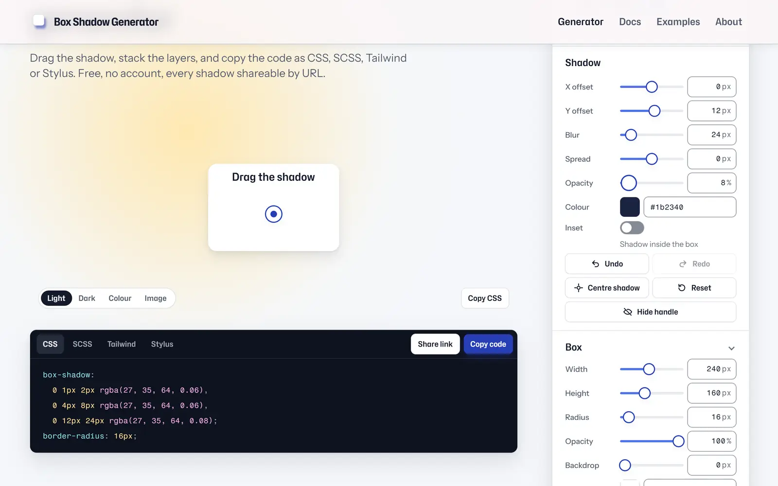 Blur, spread and opacity sliders set on the third shadow layer